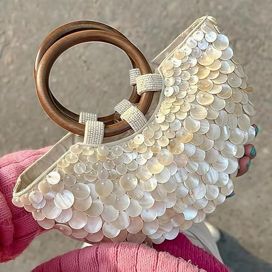 Summer Beach Handle Seashell Purse Beaded Handbag