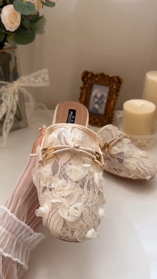 3D Flower Lace Loafers Slippers