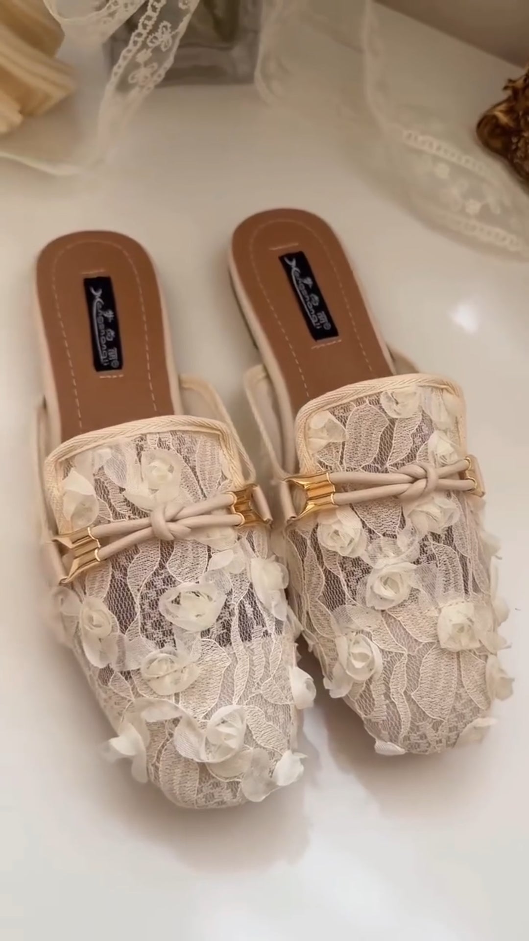 3D Flower Lace Loafers Slippers