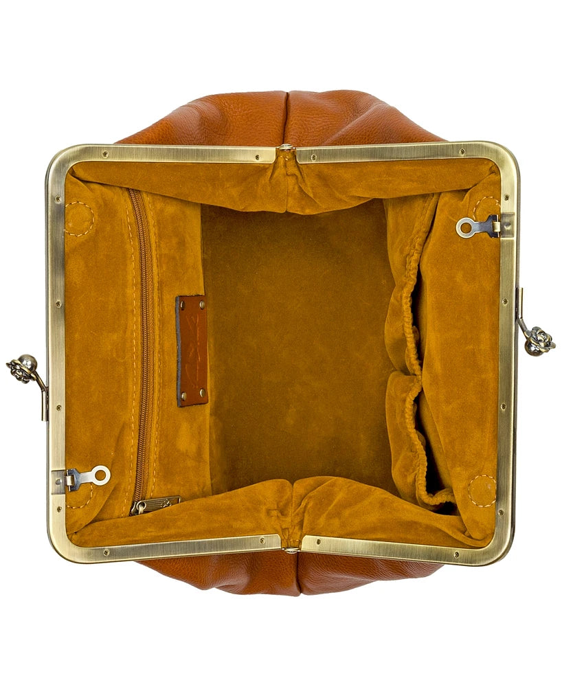 Classic Kiss-lock Closure Adorned Leather Bag
