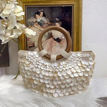 Summer Beach Handle Seashell Purse Beaded Handbag