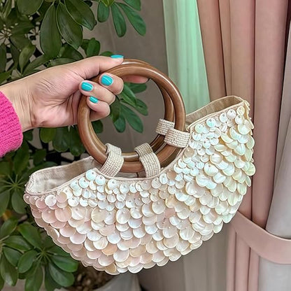 Summer Beach Handle Seashell Purse Beaded Handbag