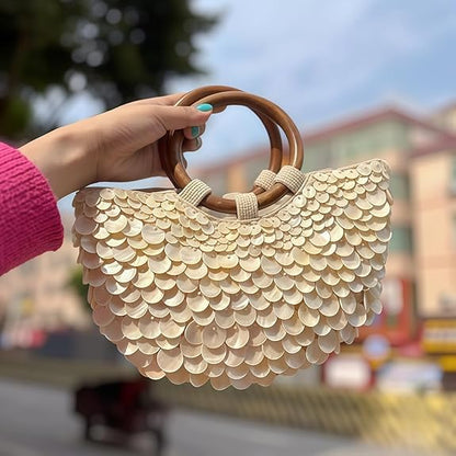 Summer Beach Handle Seashell Purse Beaded Handbag