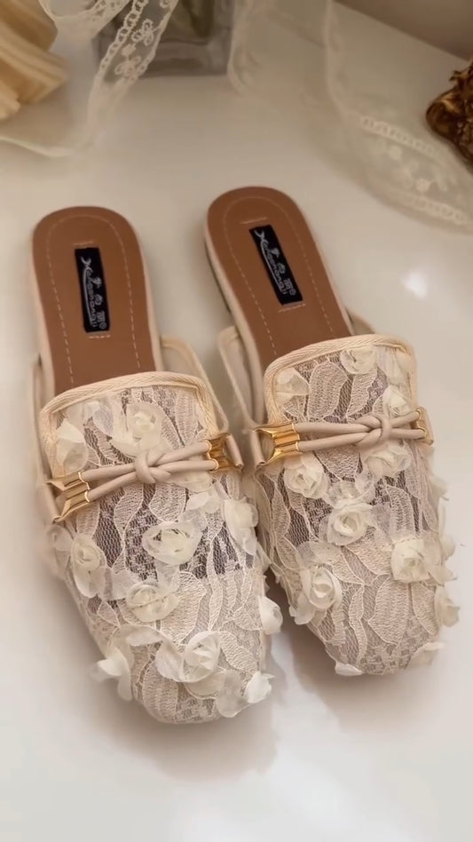 3D Flower Lace Loafers Slippers