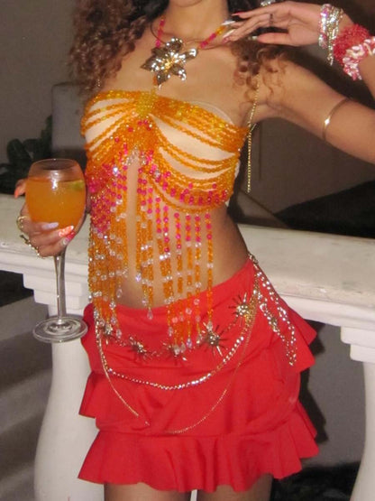 Vacation Body Chain Glass Crystal Chest Chain